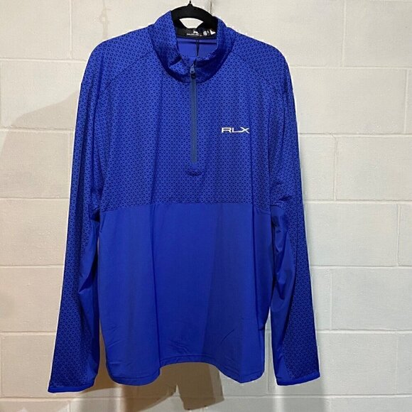 RLX Ralph Lauren Men's Golf LS Quarter Zip Blue Performance Stretch Sports Logo - Picture 1 of 11